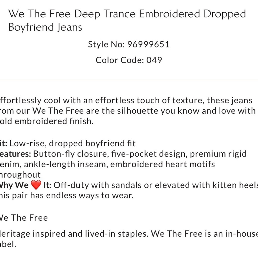 We The Free Deep Trance Embroidered Dropped
Boyfriend Jeans - NWT - Picture 5 of 6
